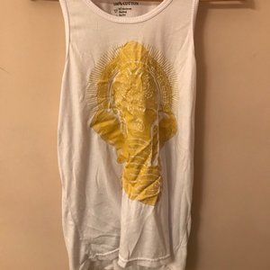 White Yoga Tank Shirt Top Gold Elephant Print